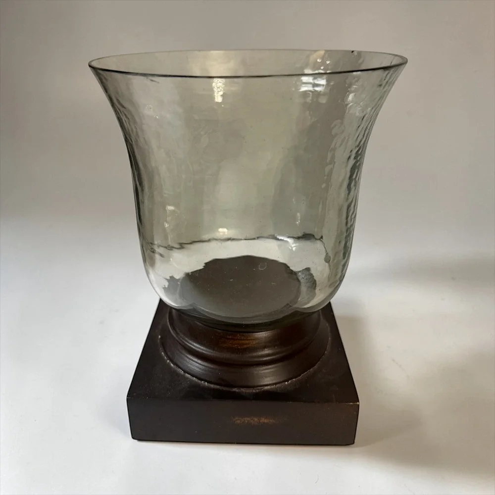 Pottery Barn Ryland Dark Wood Glass Hurricane Square Base